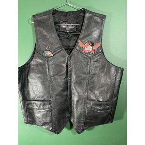 Leather Gallery Men's Black Leather Motorcycle Vest With Patches/Pins - Size 48
